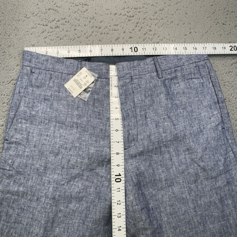 J.Crew Thompson Dress Pants Mens 33x30 Blue White 100% Linen Flat Front Trousers